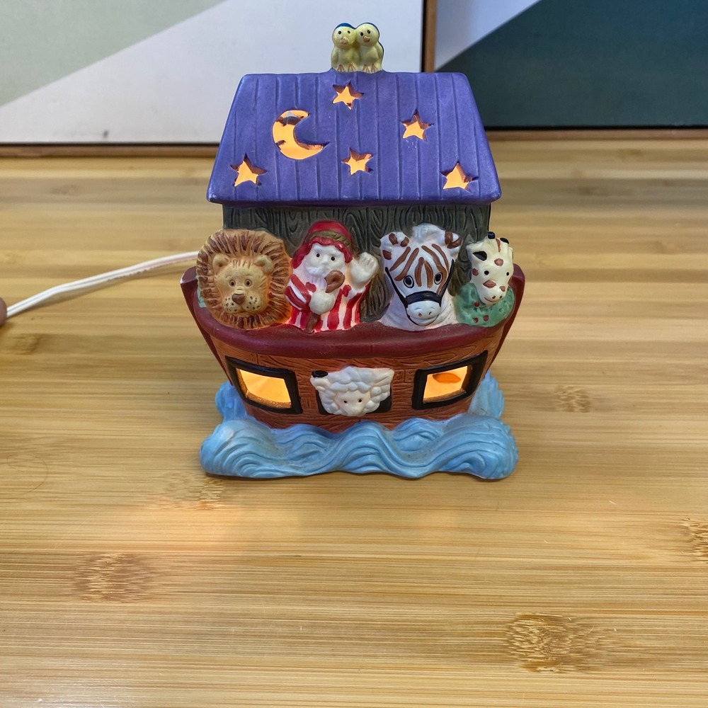 Noah's Ark Ceramic Night Light Kids Nursery Multicolor Star Moon Cutouts 146